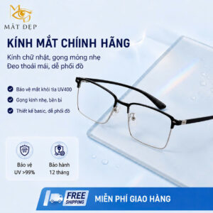 Gọng Kính Mắt Đẹp Kim Loại Nửa Viền Chữ Nhật Siêu Nhẹ Unisex