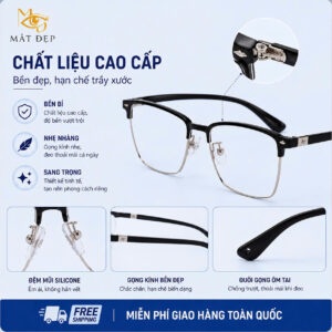 Alternative view of Gọng Kính Mắt Đẹp Kim Loại Nửa Viền Chữ Nhật Siêu Nhẹ Unisex