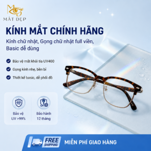 Gọng Kính Chữ Nhật Nửa Viền Mắt Đẹp TR90 Cao Cấp Chống UV400 Nhẹ Bền Phong Cách Hàn Quốc Unisex